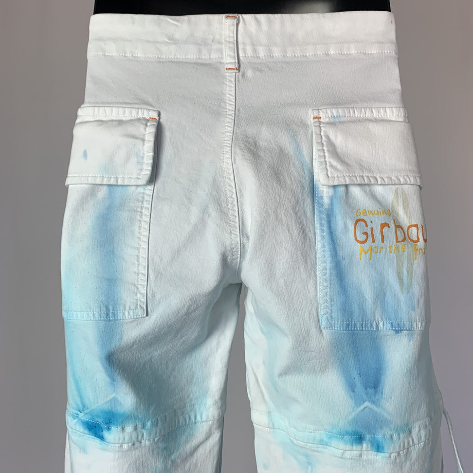 Blue and Purple Fractal Flow | French designer cargo pants | 33” waist