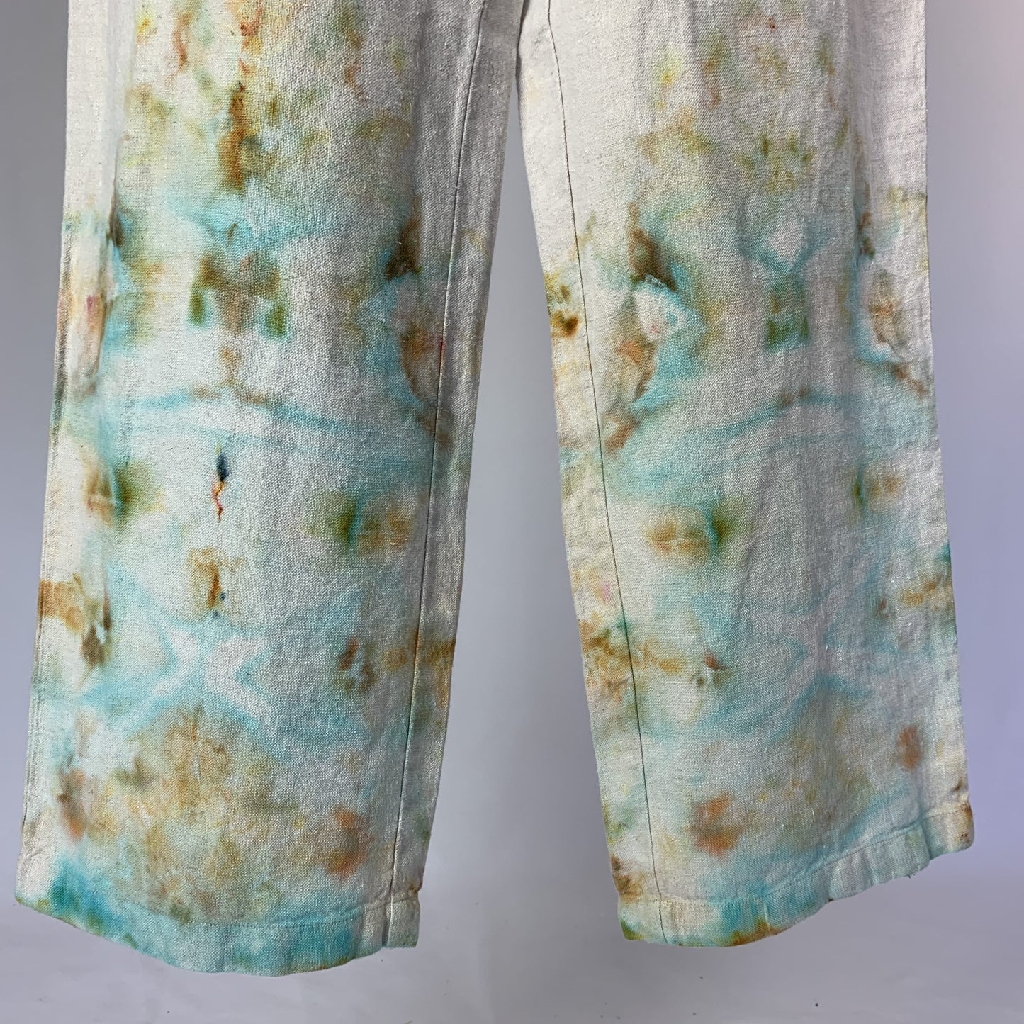 Bronze and Blue Pastel Fractals | Soft burlap wide leg pants | 30” waist